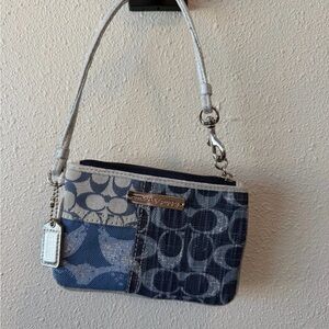 Coach Blue and Gray Poppy Denim Wristlet
